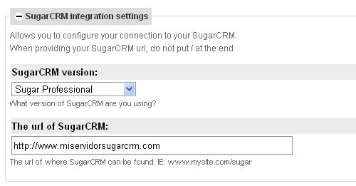 Configuración de la url del servidor de SugarCRM